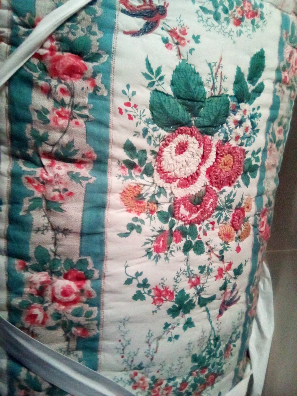 Pottery Barn Floral Quilted Comforter in Teal, Pink & Cream
